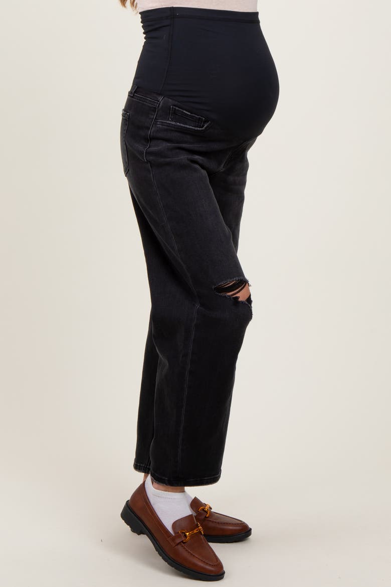 Distressed Open Knee Cropped Maternity Barrel Jeans, Alternate, color, Black