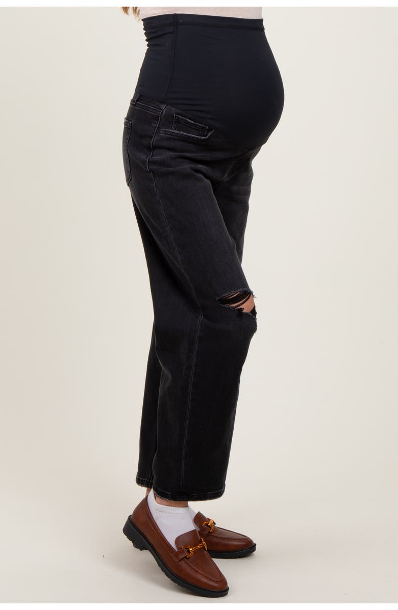 PinkBlush Distressed Open Knee Cropped Maternity Barrel Jeans, Alternate, color, Black
