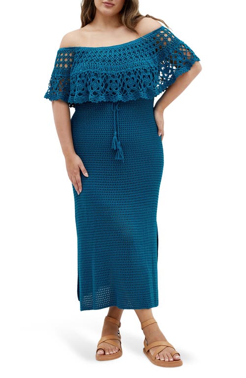 City Chic Callie Open Stitch Tie Waist Off The Shoulder Maxi Dress