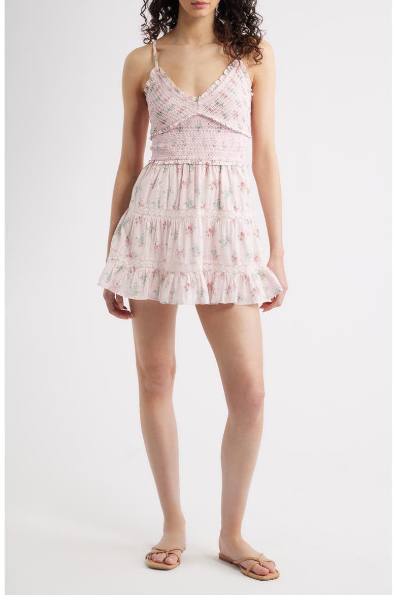 Lizzy Floral Smock Bodice Cotton Minidress, Main, color, EAU DE ROSE