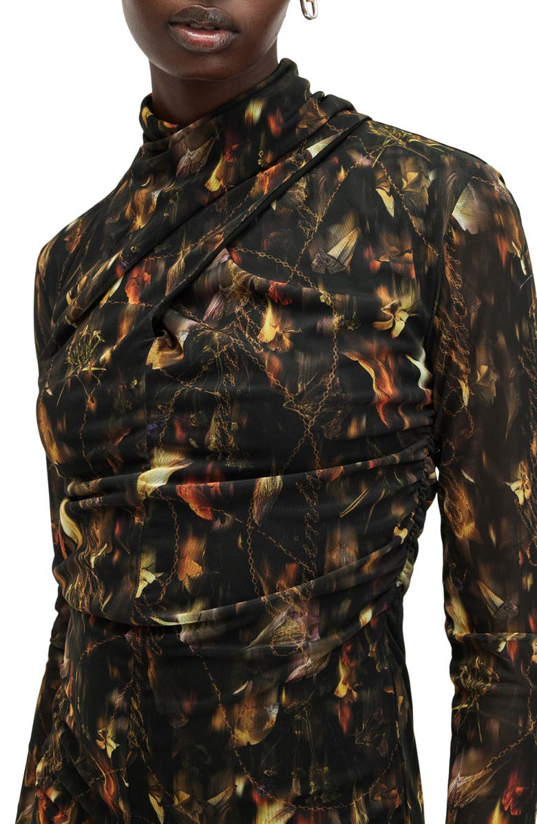 AllSaints Tia Long Sleeve Mesh Dress, Alternate, color, Kateri Hazel Brown