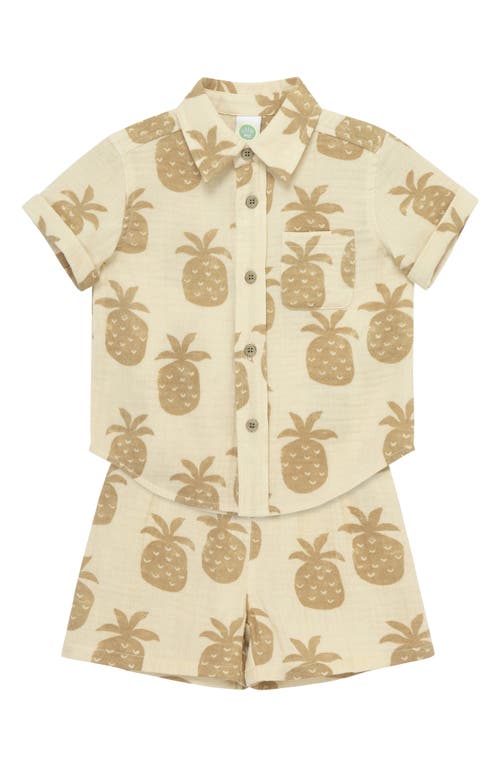 Little Me Pineapple Short Sleeve Button-up Shirt & Shorts Set