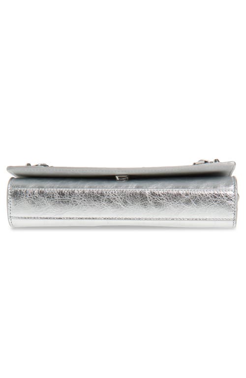 Balenciaga Le City Metallic Leather Wallet On A Chain In 8122 Silver
