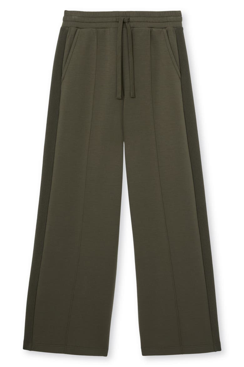 Bella Wide Leg Rib Trim Pants, Alternate, color, KHAKI GREEN