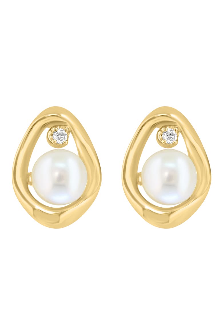 Freshwater Pearl & Diamond Oval Stud Earrings, Alternate, color, WHITE