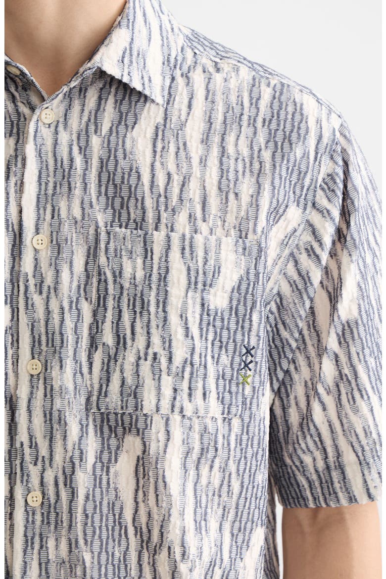 Textured Knit Short Sleeve Button-Up Shirt, Alternate, color, SKY CAPTAIN JACQUARD
