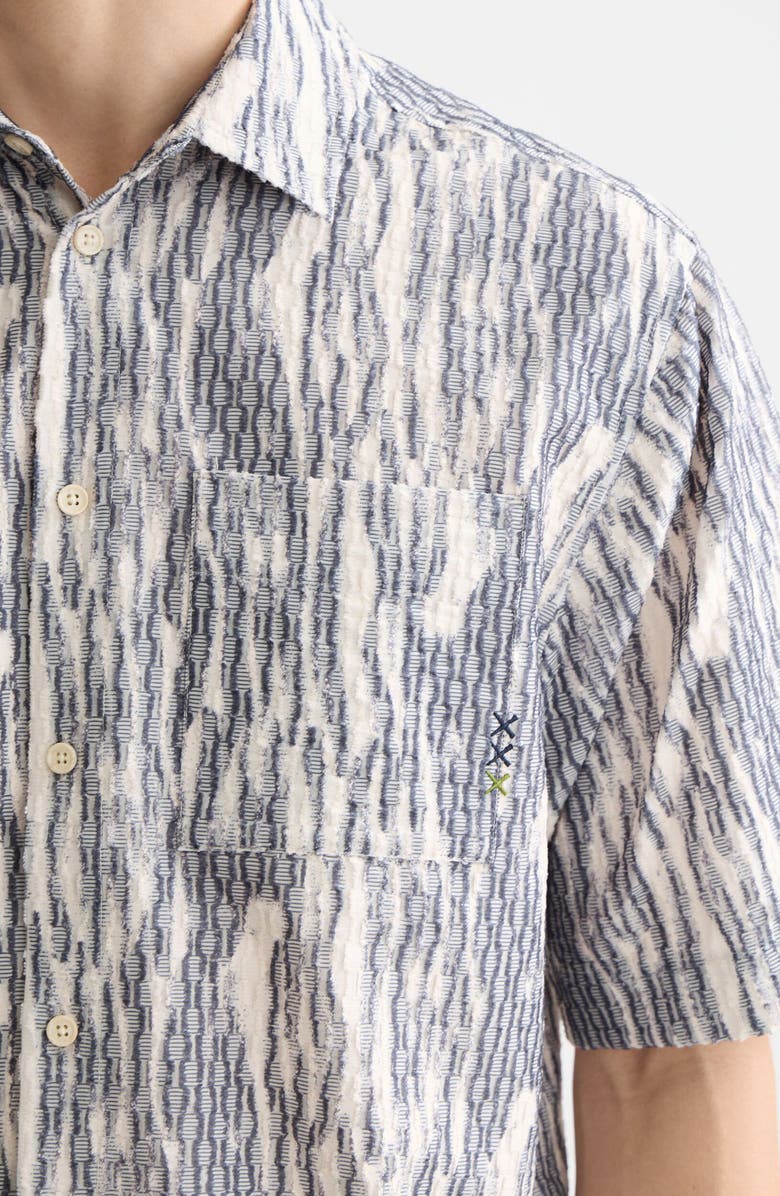 Scotch & Soda Textured Knit Short Sleeve Button-Up Shirt, Alternate, color, Sky Captain Jacquard