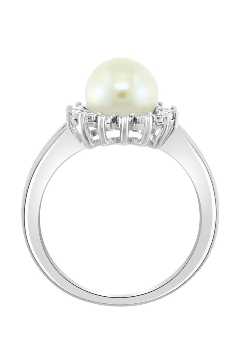 Sterling Silver Freshwater Pearl & Diamond Halo Ring, Alternate, color, WHITE