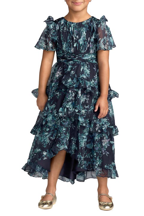 Girls High Neck Ruffle High Low Chiffon Gown