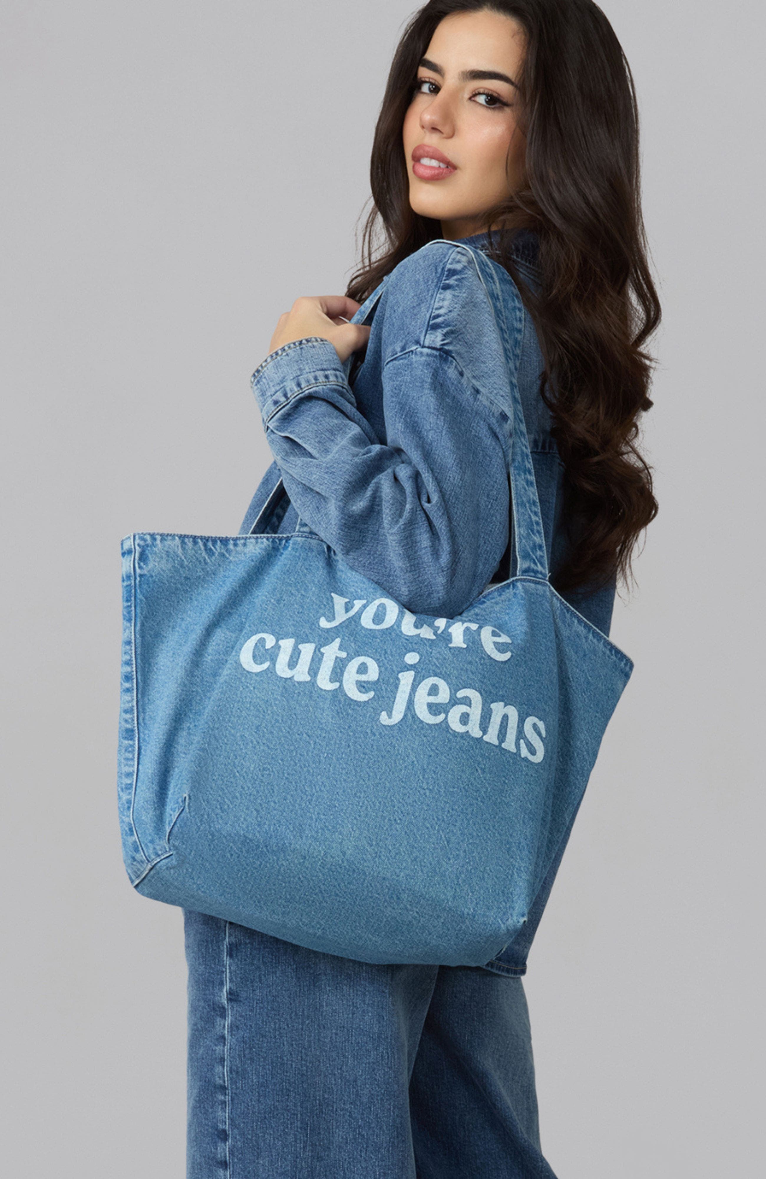 Lola Denim The "You're Cute Jeans" Denim Tote Bag, Alternate, color, American Blue