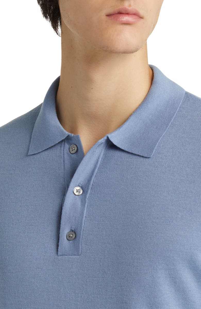 Vince Double Layer Long Sleeve Merino Wool Polo Sweater, Alternate, color, Pacific Blue/ Heather Grey