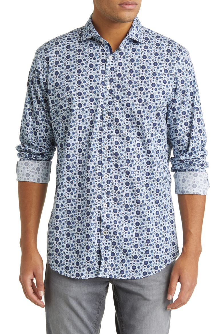 Harold Hi-Flex Stretch Cotton Button-Up Shirt, Main, color, NAVY