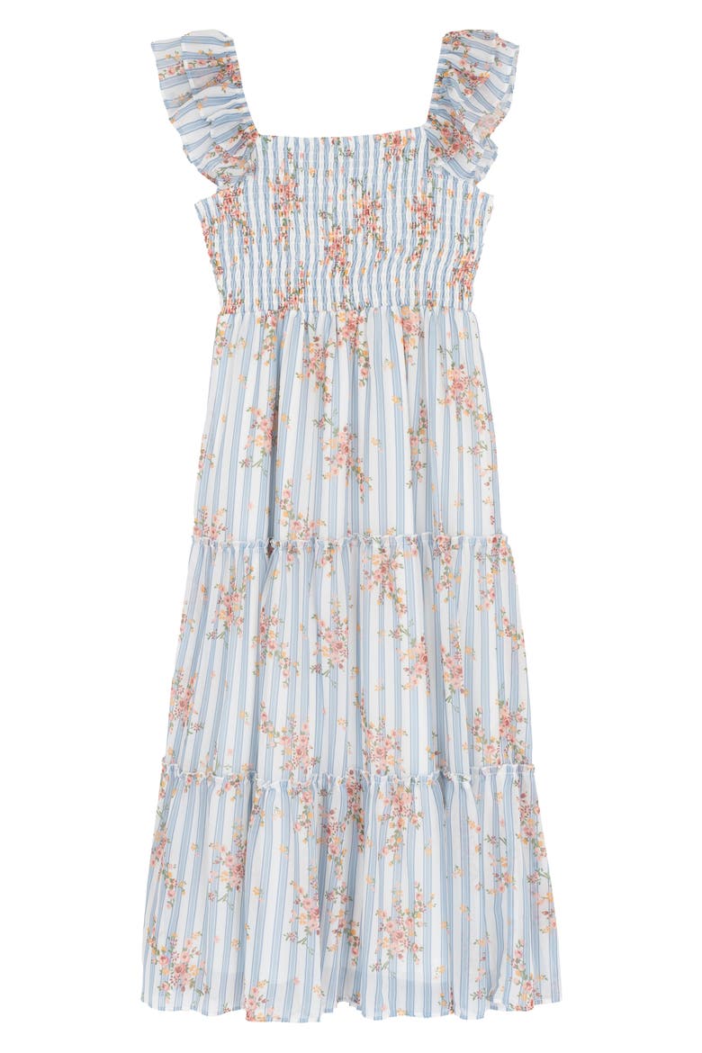 Kids' Chiffon Smocked Flutter Dress, Main, color, BLUE