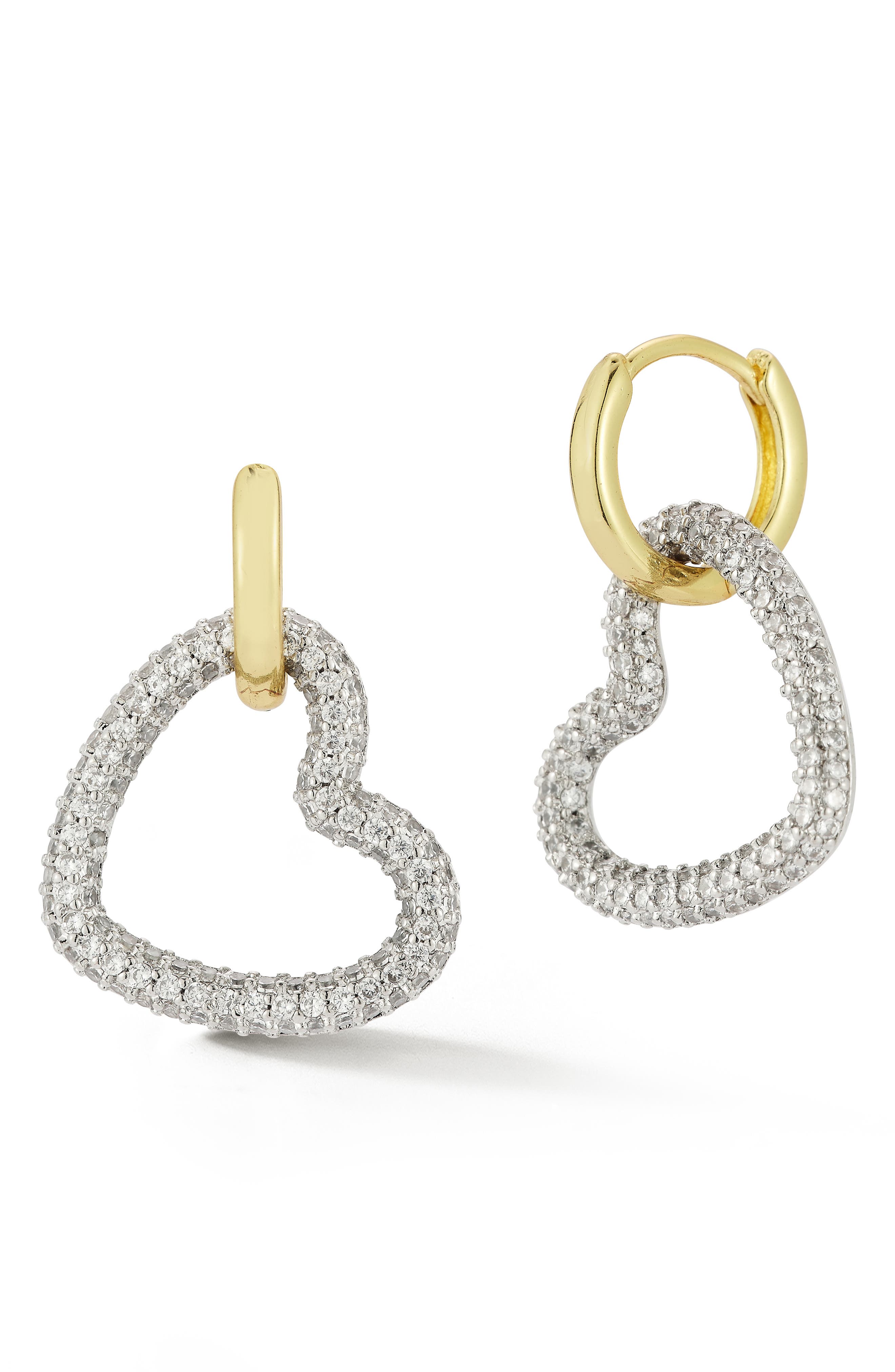 Two Tone Heart Drop Earrings