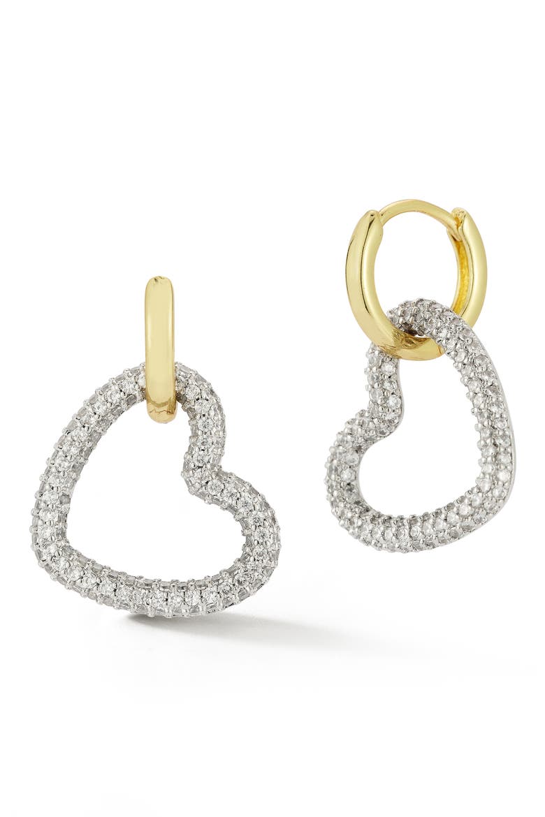 Two Tone Heart Drop Earrings, Main, color, SILVER/ GOLD