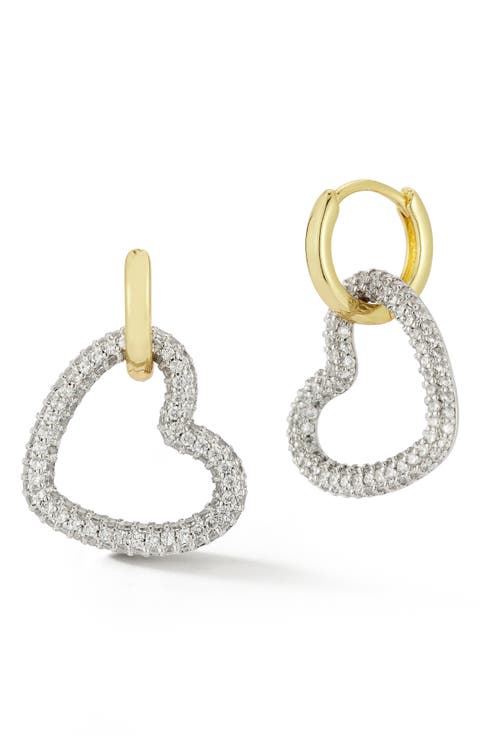 Two Tone Heart Drop Earrings