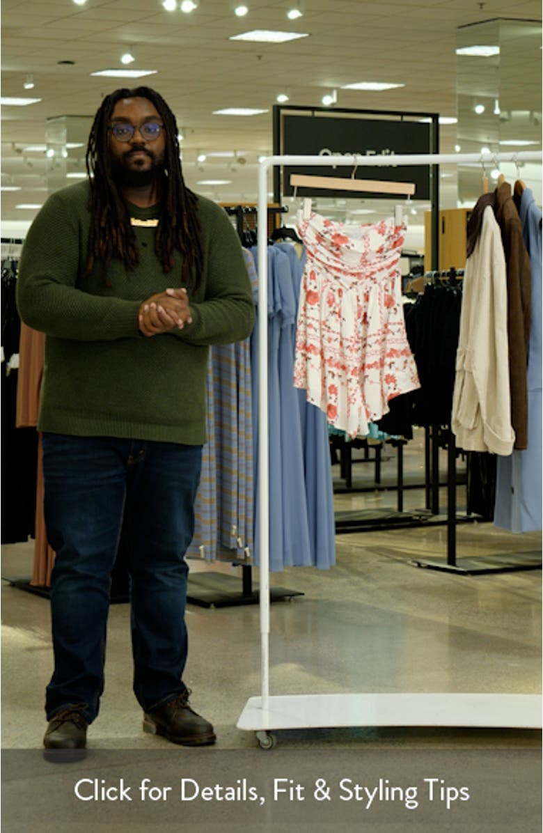 Noelia Red Rose Print Strapless Romper, sales video thumbnail