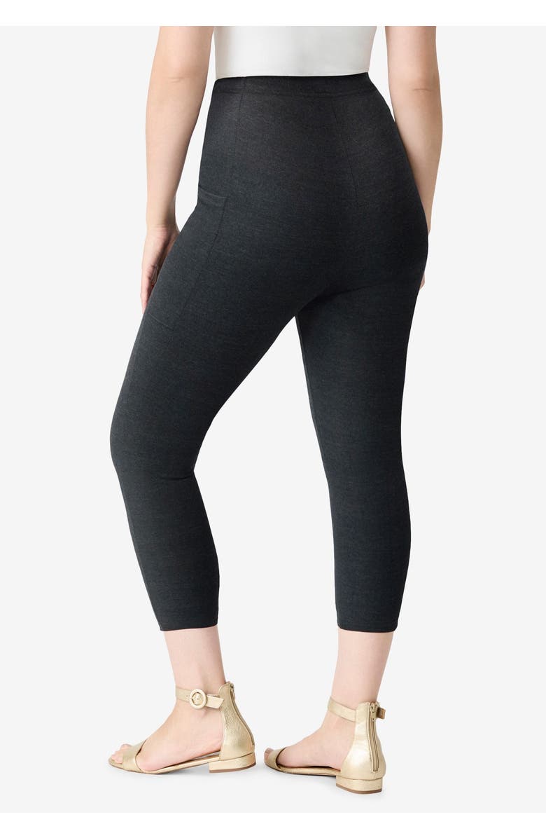 Roaman's Side-Pocket Essential Capri Legging, Alternate, color, Heather Charcoal
