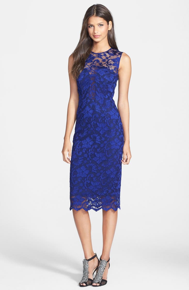 Nicole Miller 'Flower Scroll' Stretch Lace Sheath Dress, Alternate, color, 