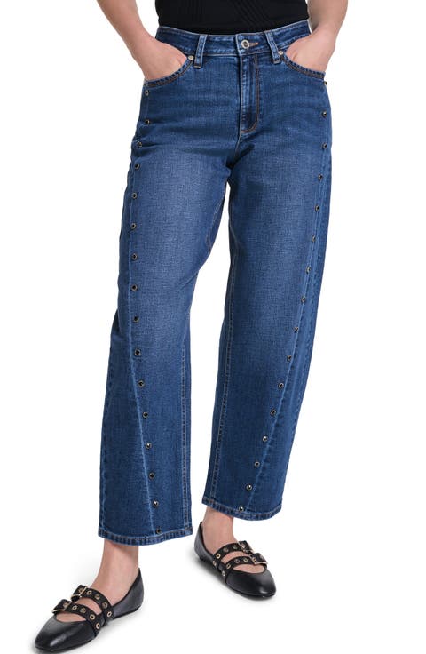 Grommet Detail Barrel Leg Jeans