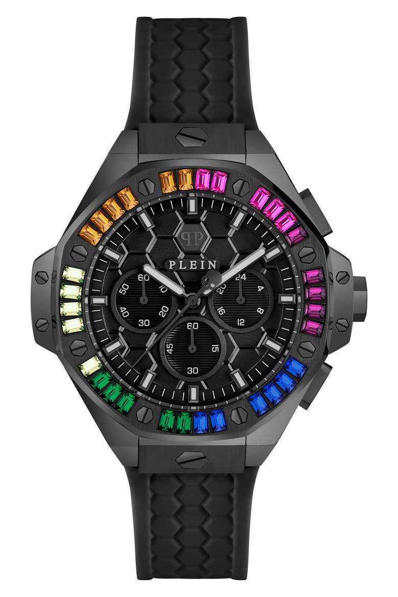 Chrono Royal Crystal Silicone Strap Watch, 42mm, Main, color, IP BLACK