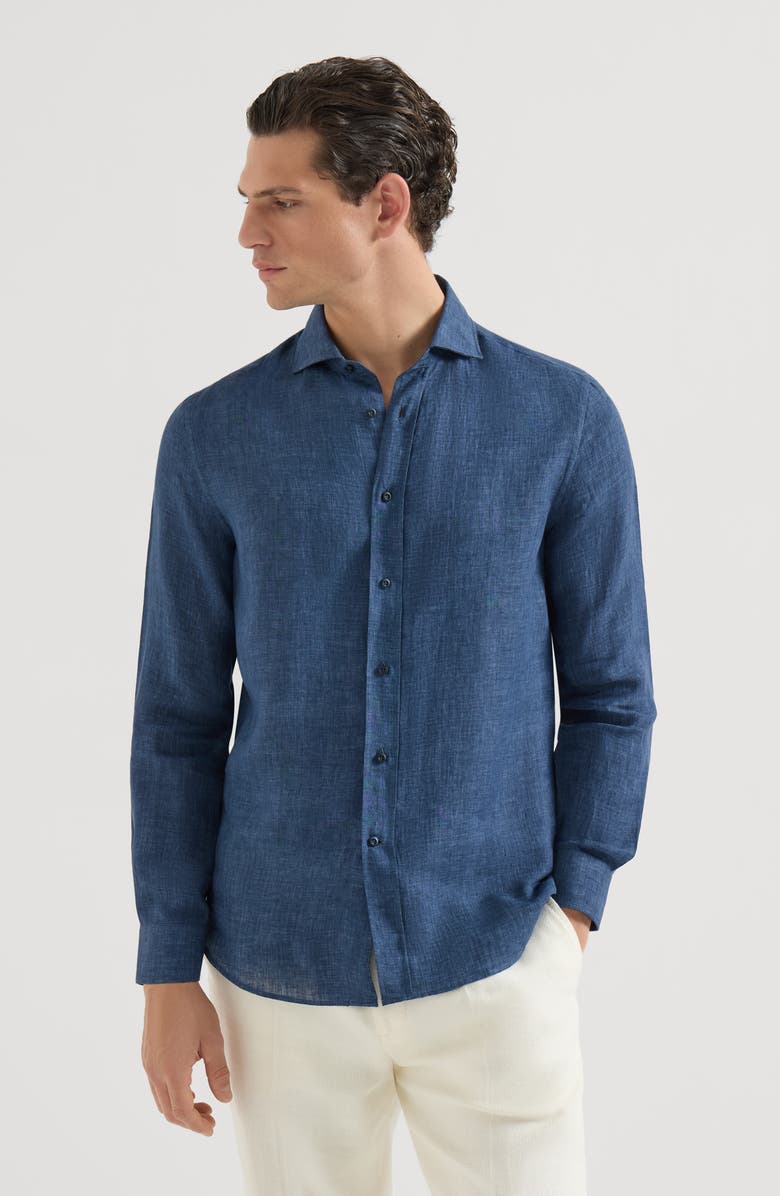Brunello Cucinelli Délavé linen shirt, Alternate, color, Navy Blue