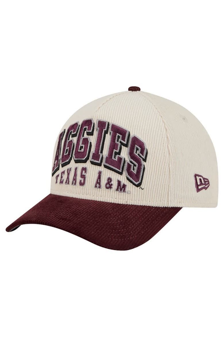 Men's New Era Maroon/Cream Texas A&M Aggies Arch Two-Tone Corduroy 9FORTY A-Frame Adjustable Hat, Main, color, Maroon