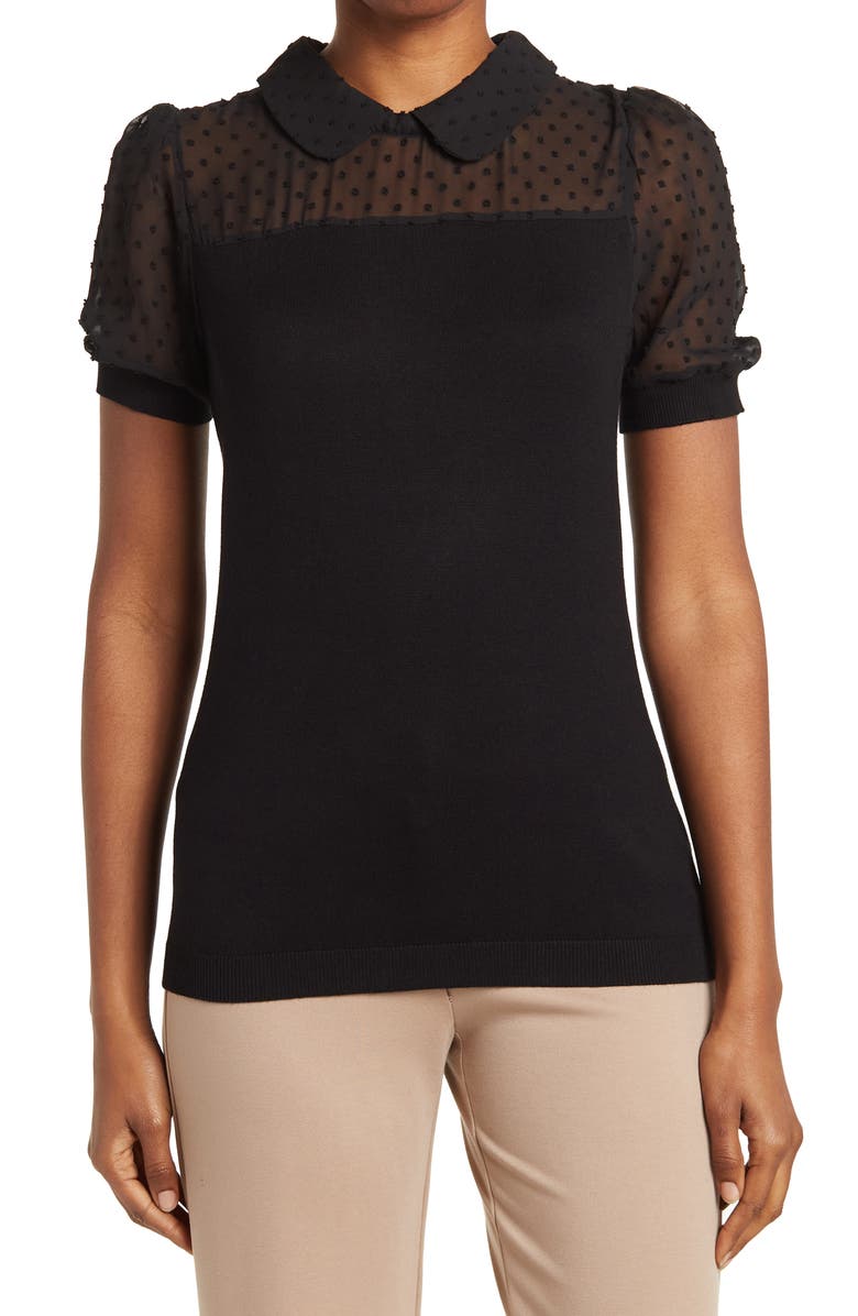 Adrianna Papell Swiss Dot Peter Pan Collar Sweater Top, Main, color, 
