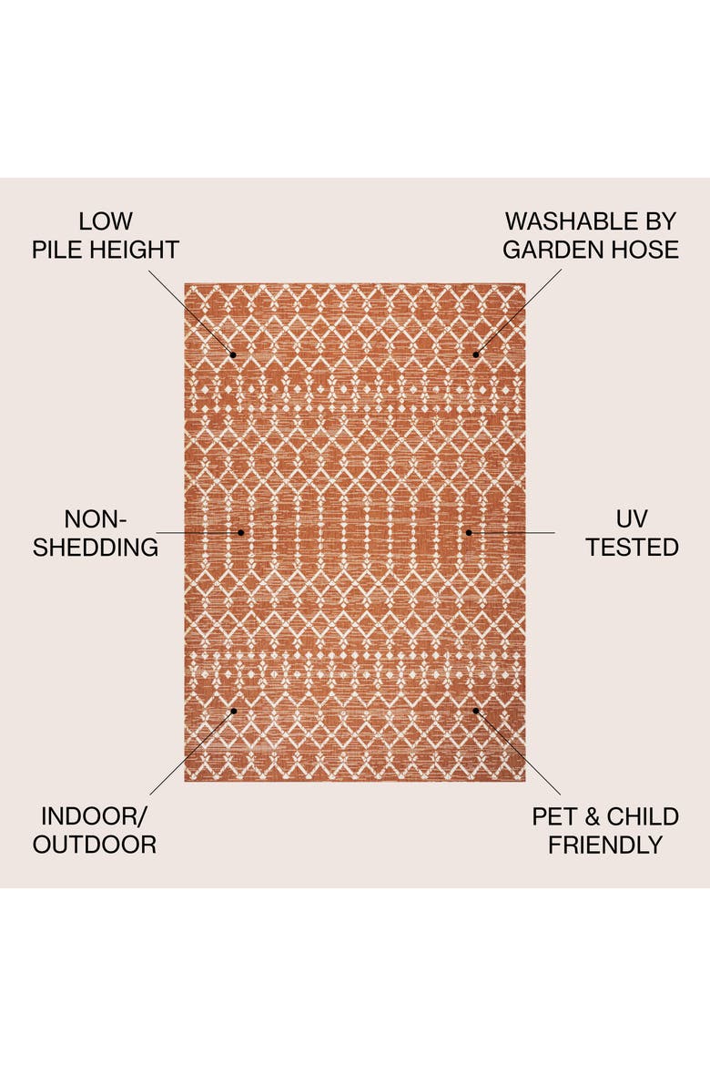 Ourika Moroccan Geometric Textured Weave Indoor/Outdoor Area Rug, Alternate, color, Orange/Cream