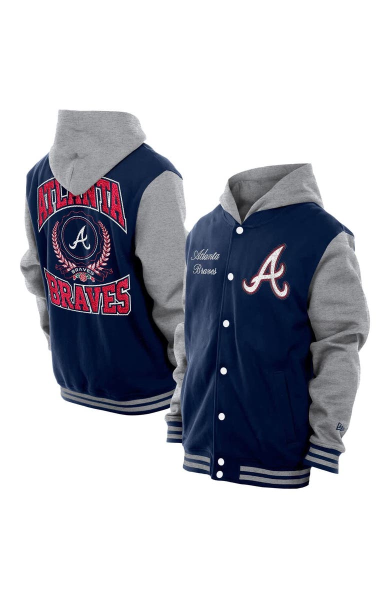 New Era Men's New Era Navy Atlanta Braves Throwback Prep Full-Snap Hoodie Jacket, Main, color, 