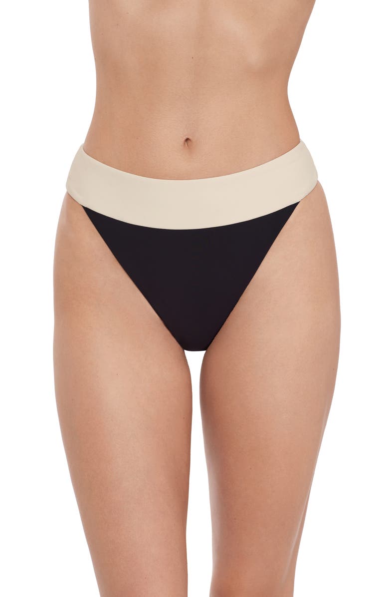 Steve Madden Banded High Leg Bikini Bottoms, Main, color, Black/ Ivory