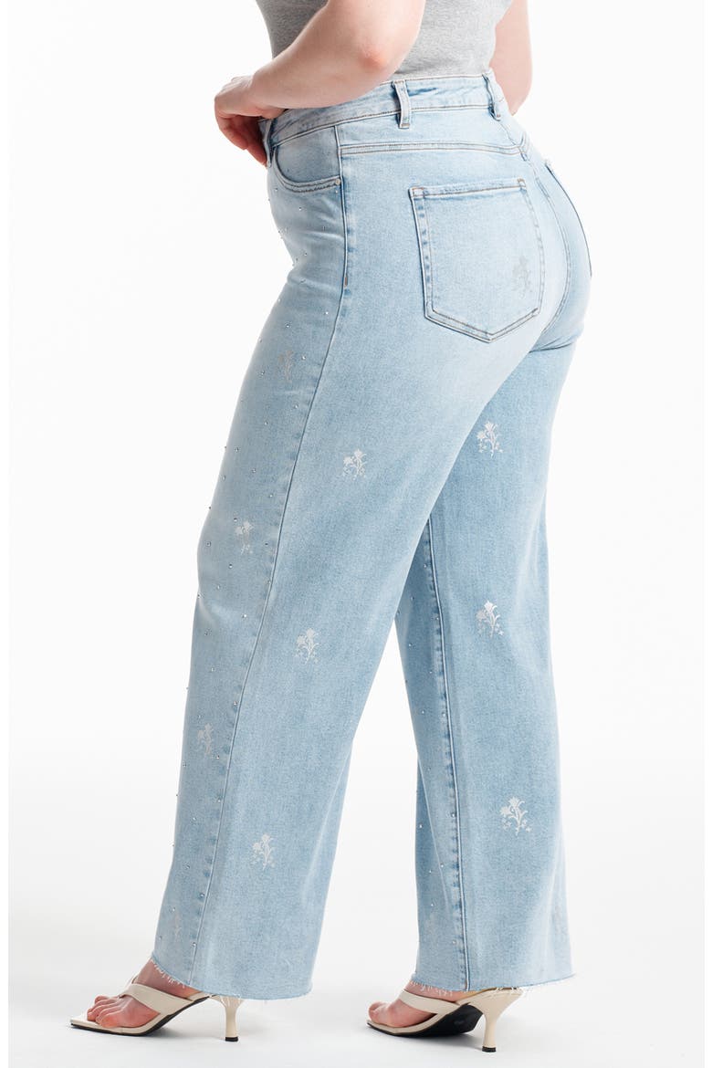 Embellished High Waist Wide Leg Jeans, Alternate, color, LIGHT BLUE