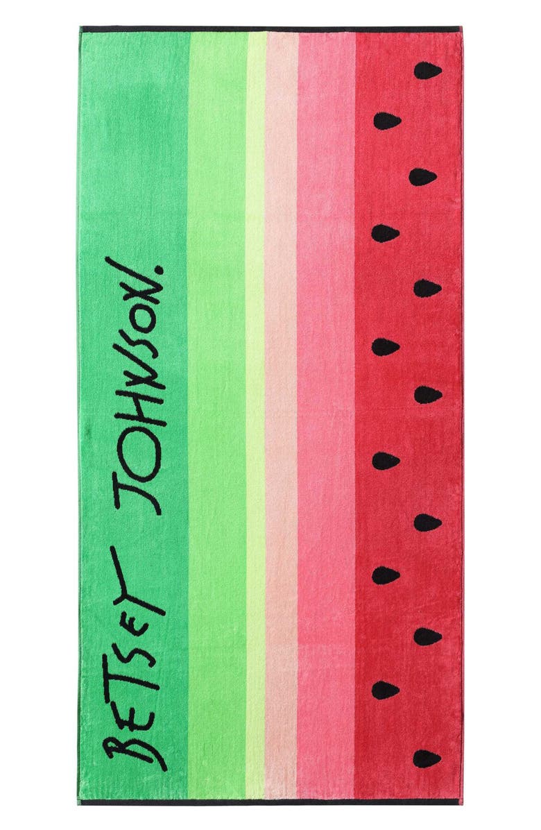 Betsey Johnson Watermelon Stripe Beach Towel, Main, color, Medium / Dark Pink