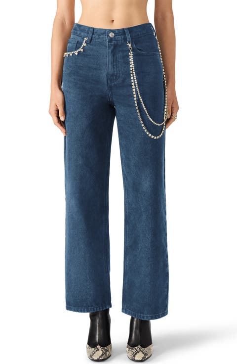 Swift Rhineston Chain Ankle Straight Leg Jeans