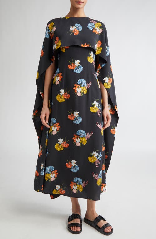 Emilia Wickstead Alphonse Floral Silk Crêpe De Chine Cape Dress In Black