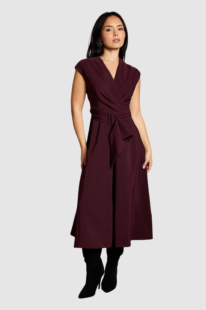 Petite Belted Crepe Dress, Main, color, Chocolate