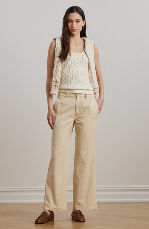 Ralph Lauren Lauren Wide Leg Cotton Twill Pants In Ivory Beige