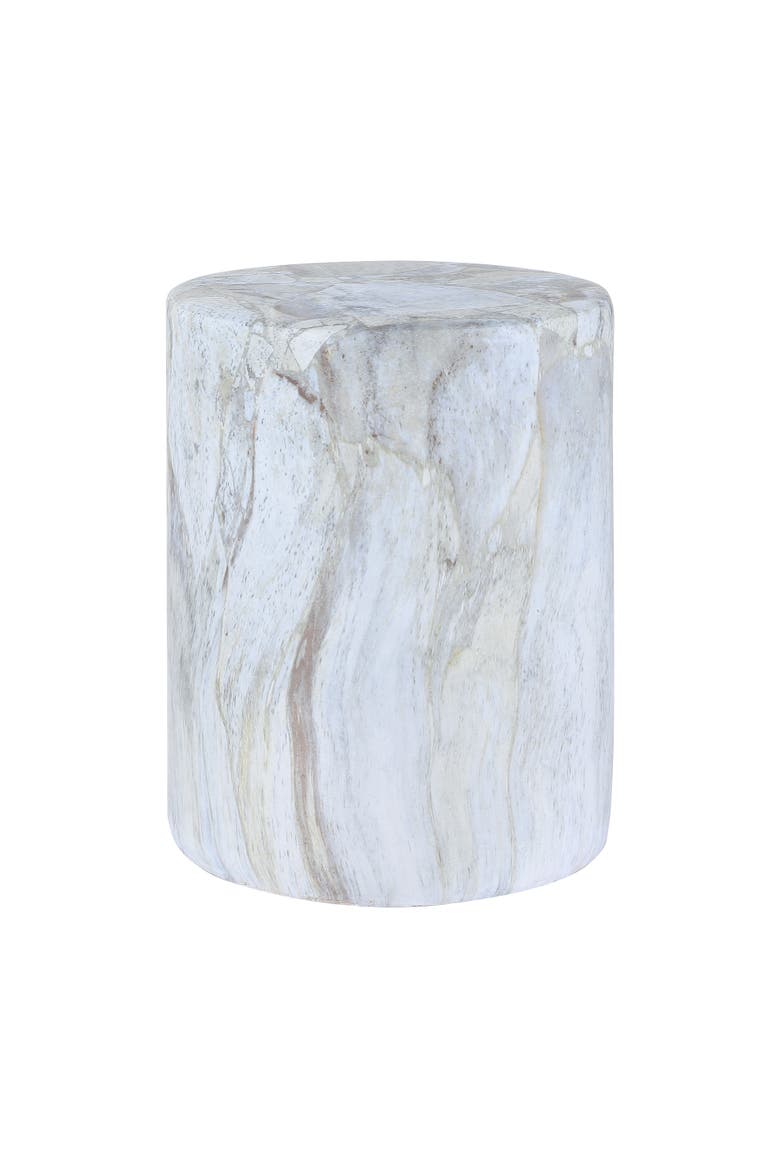 Troy Modern Faux Marble Cylinder Accent Table, Round Pedestal End Table & Decorative Indoor Stool for Living Room, Main, color, Gray/Gold