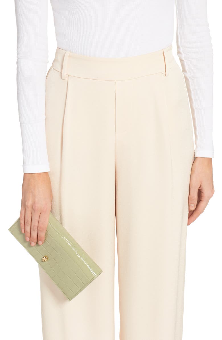 McQueen Skull Croc Embossed Leather Wallet on a Chain, Alternate, color, 