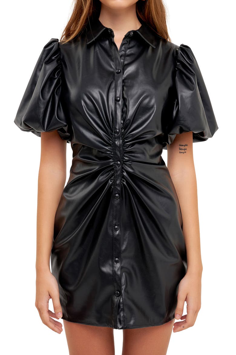 Faux Leather Minidress, Alternate, color, BLACK