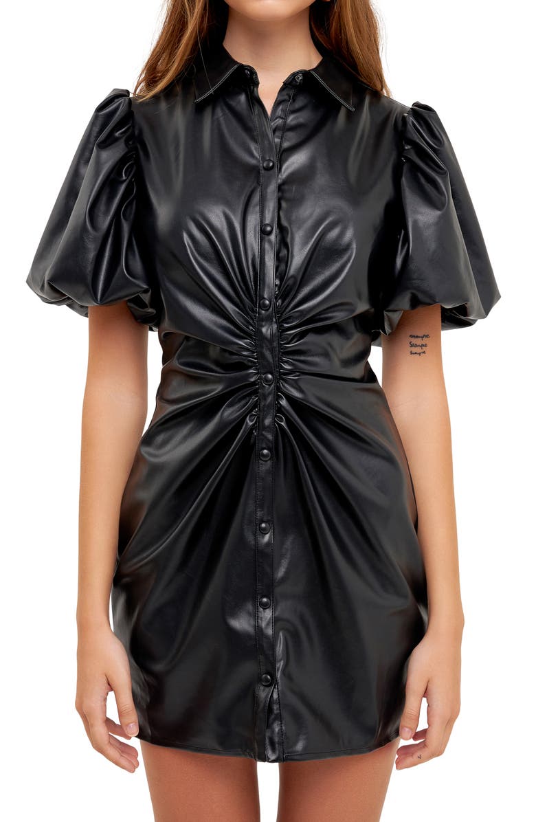 Endless Rose Faux Leather Minidress, Alternate, color, Black