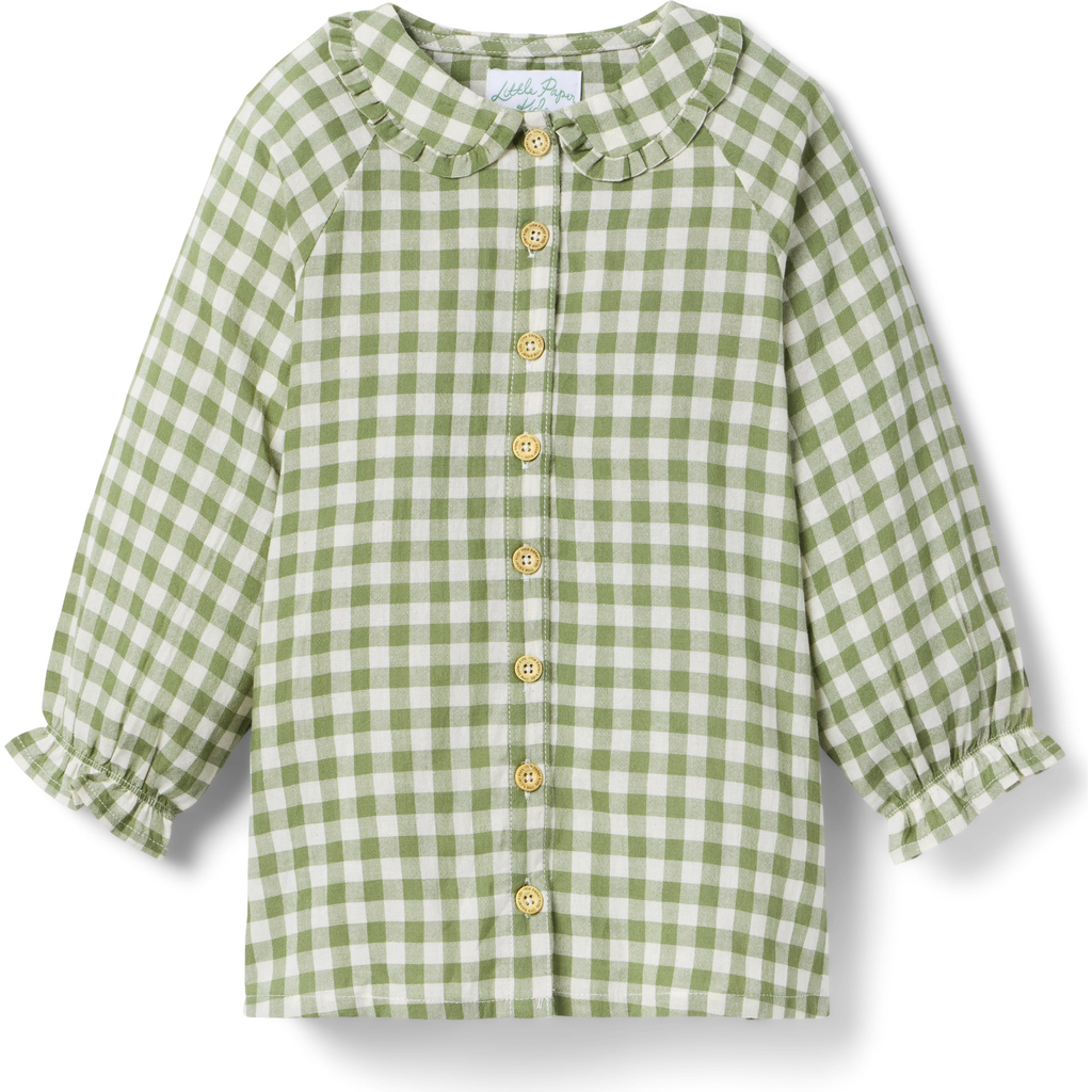Little Paper Kids Goldie Gingham Dress In Green