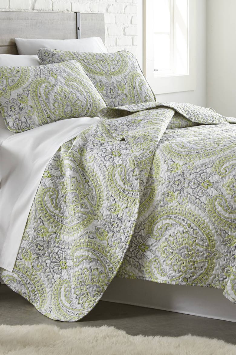 Pure Melody Reversible Quilt Set, Alternate, color, GREEN