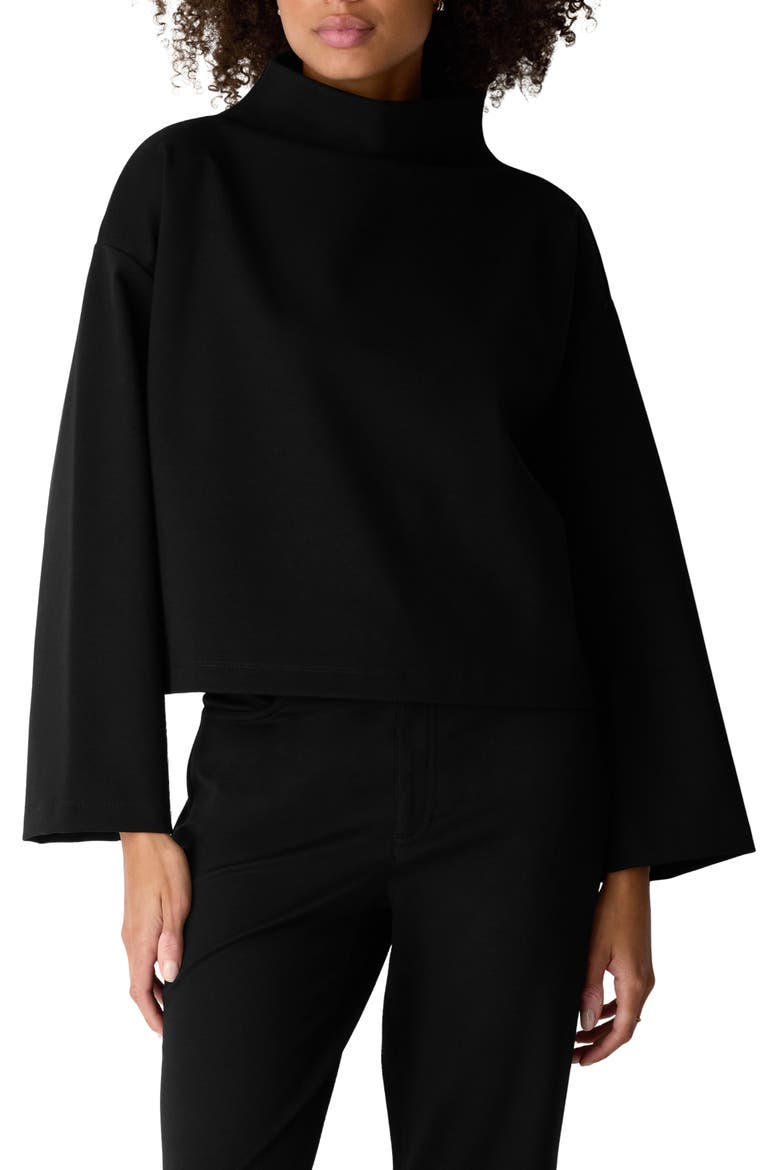 Boxy Funnel Neck Top, Main, color, BLACK