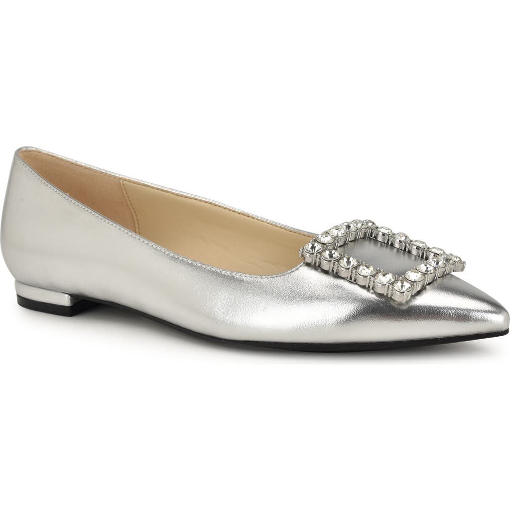 Nine West Jesike Pointed Toe Flat In Silver