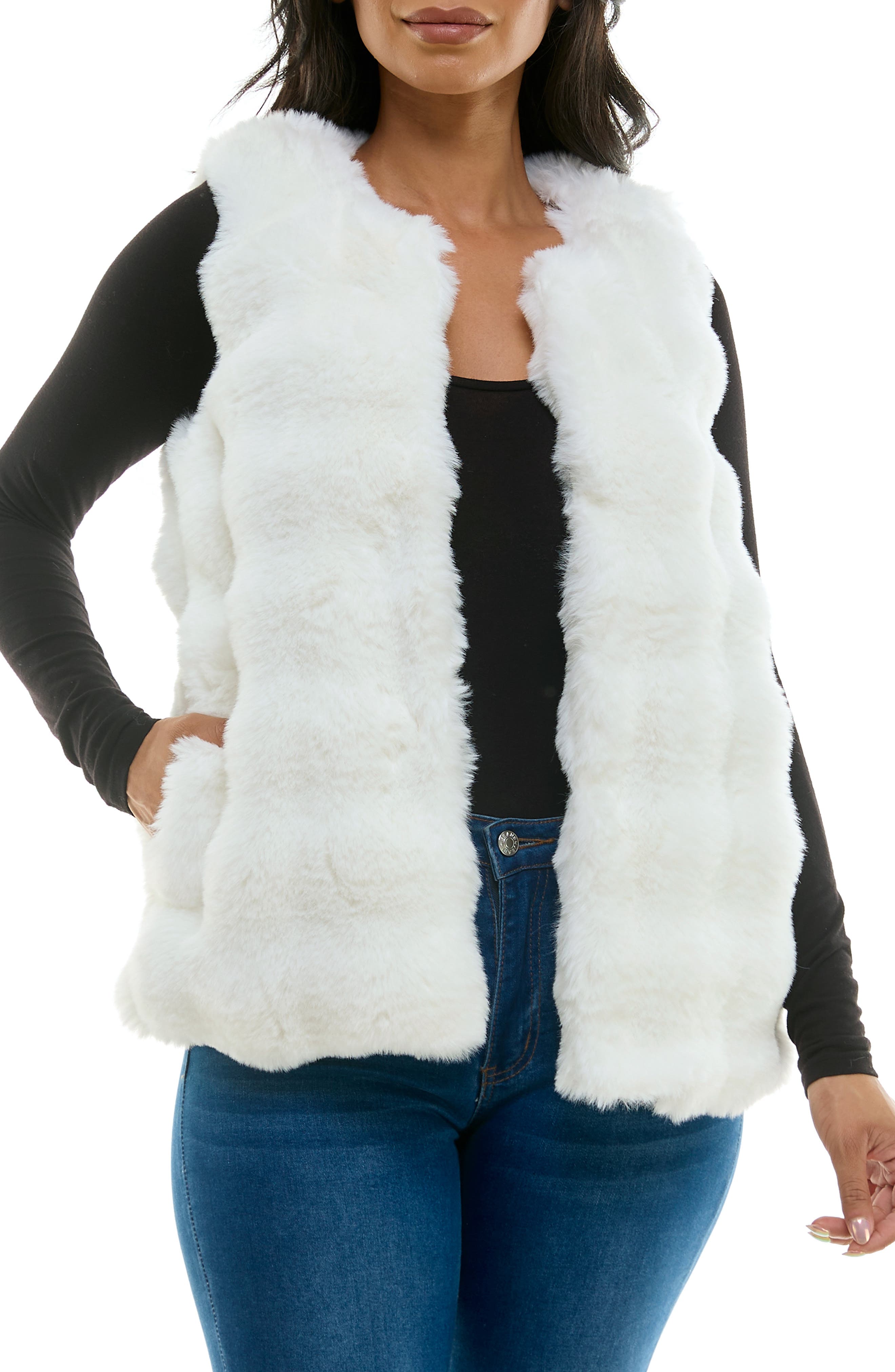 Nina Leonard Novelty Faux Fur Vest