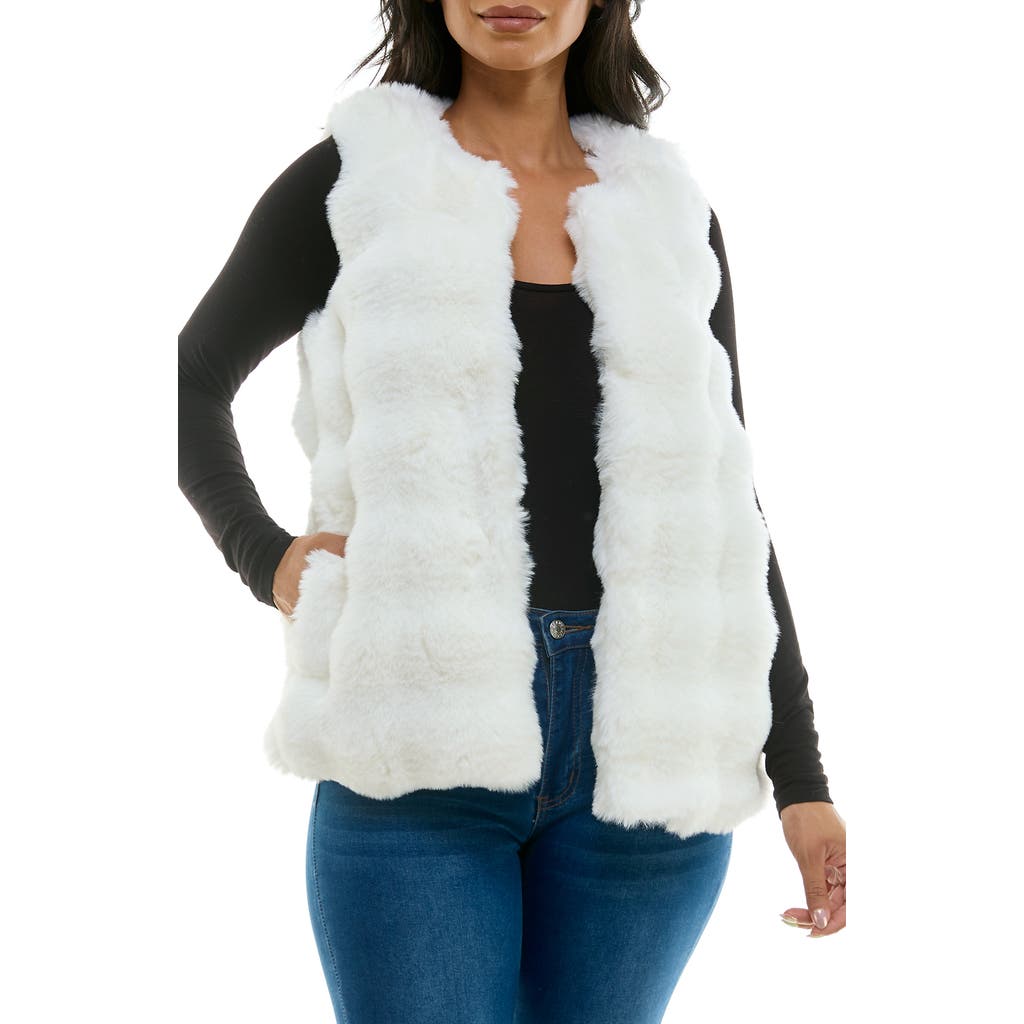 Nina Leonard Novelty Faux Fur Vest In Ivory