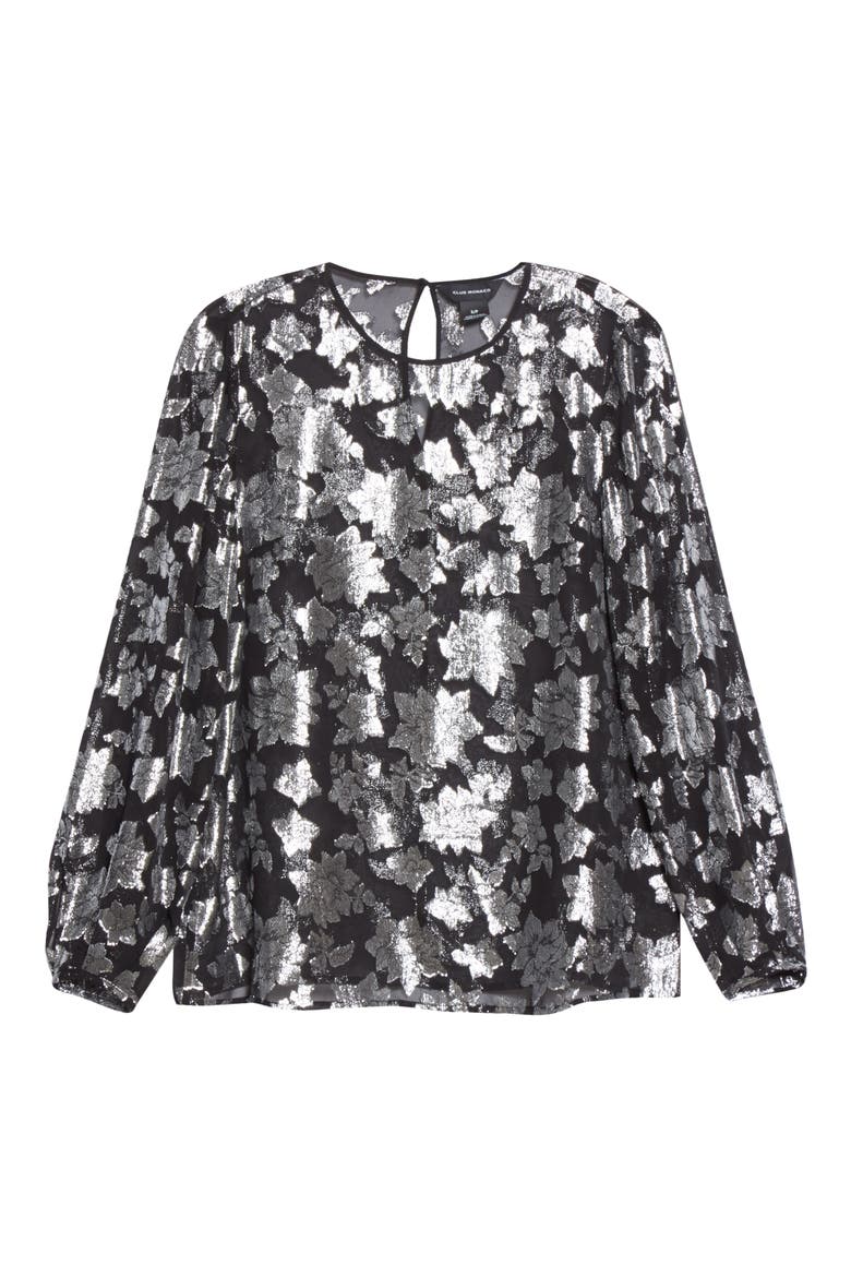 Metallic Pattern Silk Blend Blouse, Alternate, color, BLACK MIX/NOIR