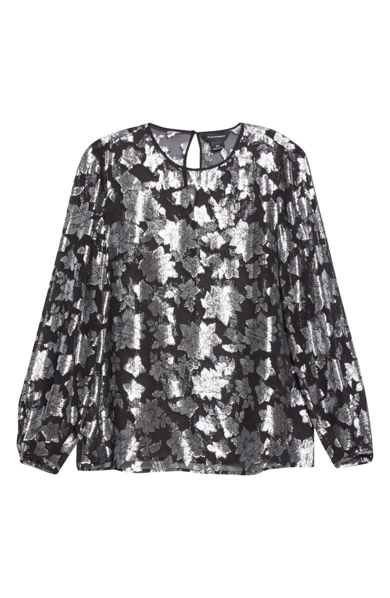Club Monaco Metallic Pattern Silk Blend Blouse, Alternate, color, 