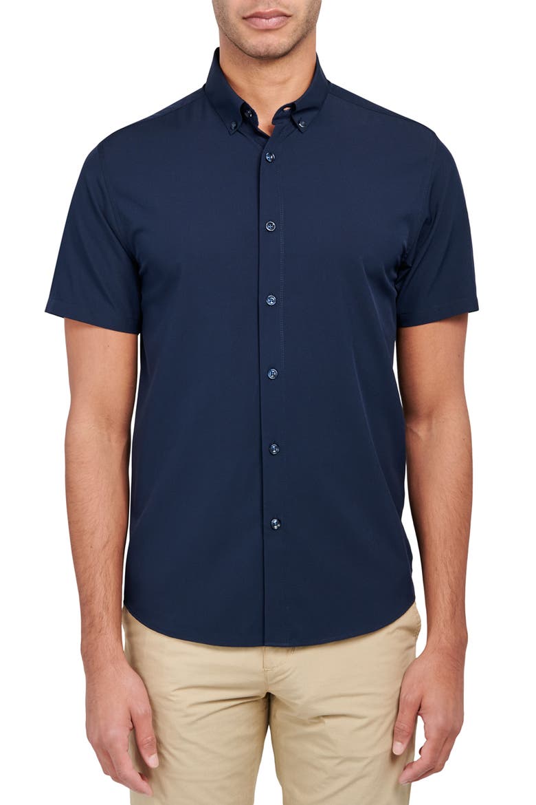 Slim Fit Solid 4-Way Stretch Performance Shirt, Main, color, NAVY